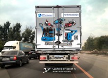 3D Vehicle Wrap Graphic Design. 3D реклама на авто компании "Русстойбизнес". Задний борт. г.Москва. 2023 год.