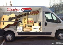 3D реклама музыкальных инструментов бренда «Alhambra»<br />
на автомобилях компании компании «Лютнер». г.Санкт-Петербург. 2018 год.