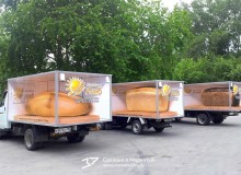 3D дизайн рекламы на кузове автомобилей компании "Солнечный хлеб". <br />
пгт.Линёво, Новосибирской области. 2013 год. 3D vehicle wrap design.