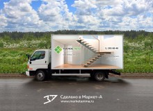 3D vehicle wrap design. 3D реклама лестниц компании "Тёплое лето". Левый борт. г.Новосибирск. 2021 год.
